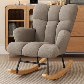 Gaussen Glider Rocking Chair for Bedroom Chair, Comfy Accent Chair Reading Chair with High Backrest Armchair Teddy Soft Upholstered Living Room Chairs for Nursery Bedroom (Milky White)