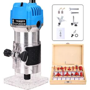 Wood Router, Laminate Milling Engraving Hand Machine Joiner Tool Electric Trimmer, 800W 110V Compact Palm Router, Woodworking Tools for Woodworking, Edge Guide and Roller Guide, 11 pcs