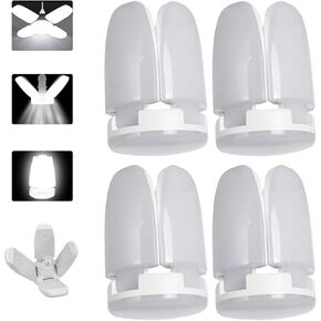 4/2Pack LED Mini Garage Light Bulb, 50W Energy Saving LED Bulbs Light Fixture for Garage, with 4 Panels Foldable Large Illumination Area for Workbench,Barn,Warehouse (White,4 pcs)