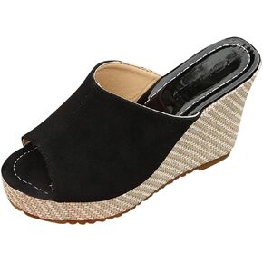 Womens Sandals Wedges Comfortable Dressy Slip On Open Toe Slippers Arch Support High Heel Slides Beach Walking Standing