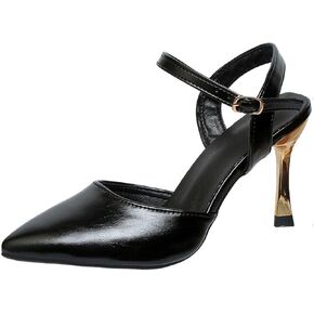 Women Heeled Slingback Sandals Closed Pointed Toe Ankle Strap Adjustable Buckle Evening Prom Wedding Party Dress Shoes