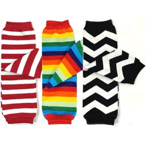 Bowbear Baby 3-Pair Leg Warmers Rainbow Stripes and Chevron