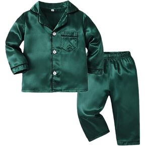 2 Piece Baby Satin 𝐒ilk 𝐏ajamas Set Long Sleeve Solid 𝗣𝗷s Toddler 𝐒leepwear 𝗟oungewear Tops Pants 𝗣𝗷s Set