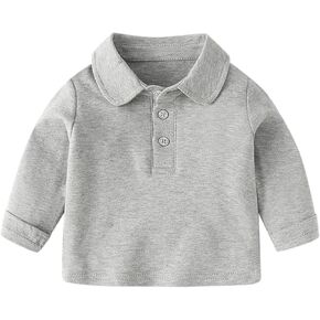 Boys Polo Collared Shirt Solid Long Sleeve Pique Comfy Button Shirts Toddler Kids Golf Tennis Blouse Pullover Tops