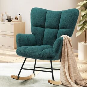 Rocking Chair Nursery, Teddy Upholstered Glider Rocker with High Backrest, Reading Chair Modern Rocking Accent Chairs Glider Recliner for Living Room, Nursery, Bedroom