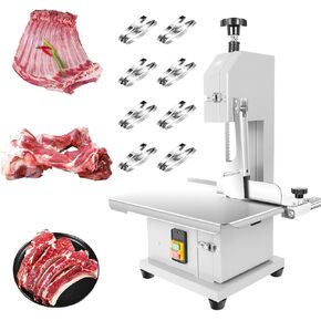 1500W Commercial Bandsaw Machine, 19x14" Stainless Steel Worktable, Cuts 0.04-5.0" Thickness Electric Bone Saw Machine, Frozen Meat Cutter with 8 Blades Included, for Rib Pork Beef