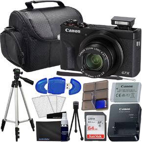 Canon PowerShot G7 X Mark II Digital Camera (Black) Bundle with SanDisk 64GB Memory Card, Full Size Tripod, High Speed Card Reader + Complete Kit