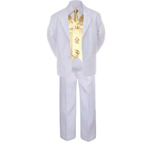 7pc MUSTARD Vest Necktie Boy Baby Toddler Kid White Formal Suit Tuxedo S-20