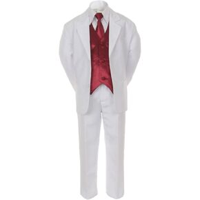 7pc Burgundy Vest Necktie Boy Baby Toddler Kid White Formal Suit Tuxedo S-20