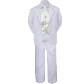 7pc IVORY Vest Necktie Boy Baby Toddler Kid White Formal Suit Tuxedo S-20