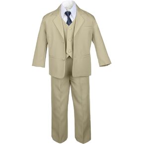 6pc boy khaki سترة مجموعة بدلات سهرة رسمية مع ساتان البحرية العنق