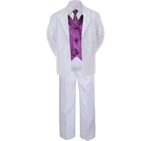 7pc EGGPLANT Vest Necktie Boy Baby Toddler Kid White Formal Suit Tuxedo S-20