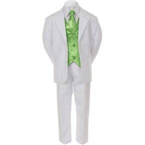 7pc Lime Green Vest Necktie Boy Baby Toddler Kid White Formal Suit Tuxedo S-20