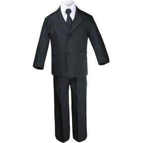 6pc Boy Black Vest Set Formal Tuxedo Suits with Satin Black Necktie Baby to Teen