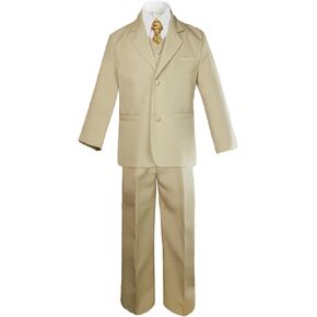 6pc Boy Khaki Vest Set Formal Tuxedo Suits with Satin Style Necktie Baby to Teen