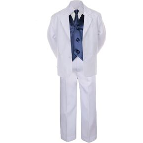 7pc NAVY Vest Necktie Boy Baby Toddler Kid White Formal Suit Tuxedo S-20