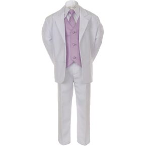 7pc LILAC PURPLE Vest Necktie Boy Baby Toddler Kid White Formal Suit Tuxedo S-20