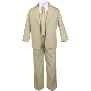 6pc boy khaki سترة مجموعة بدلات سهرة رسمية مع طفل صقيل الذهب