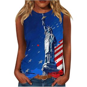 Womens Striped Stars Tank Tops Fourth of July Patriotic T Shirts American Pride USA Flag Tees Sleeveless Plus Size