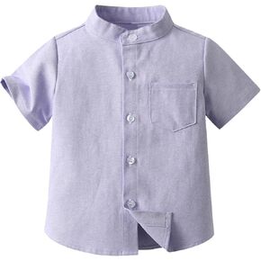 Toddler Boys Button Down Henley Shirts Short Sleeve Casual Dress Shirt Summer Cotton Linen T Shirts Top with One