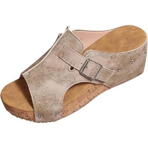 Platform Wedge Sandals Women Slip On Peep Toe Cutout Slides Arch Support Buckle Shoes Summer Vacation Beach Casual