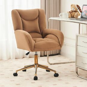 FOXHUNTER Vanity Chair with Ergonomic Back & Wheels, 360° Swivel Accent Chair, Adjustable Height Home Office Chair for Living Room, Bedroom（Velvet Pink）