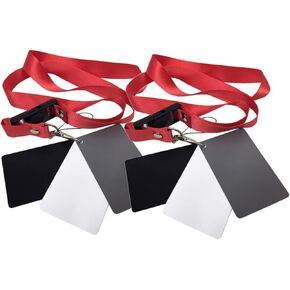 Lurrose 2pcs White Balance Card Photography Grey White Exposure Calibration Cards with Neck Lanyard Strap for Accurate Color Correction Video and Film