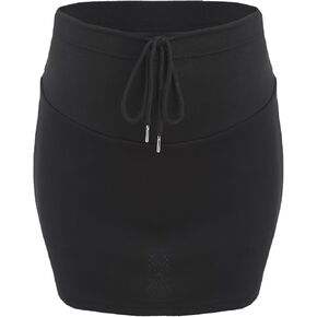 Womens Maternity Skirts Over The Belly Drawstring Skirts with Inner Shorts