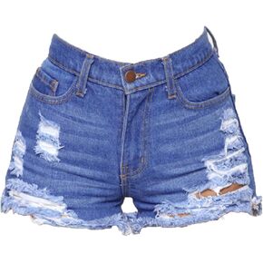 Women's Hole Jean Shorts Retro High Rise Stretchy Denim Shorts Casual Distressed Frayed Raw Hem Shorts Jeans