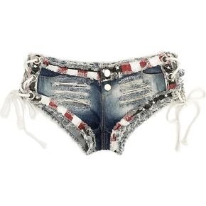 Women Sexy Cut Off Low Waist Denim Jeans Bandage Denim Shorts Mini Hot Pants Beach Clubwear Booty Shorts