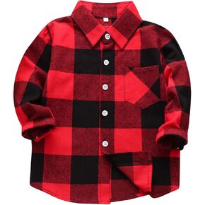 Kids Toddler Boys Girls Button Down Plaid Flannel Shirt Baby Girl Boy Pocketed Long Sleeve Shirts Casual Fall Coat