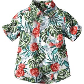 Babies, Toddlers, and Boys' Button Down Shirts Clothes Floral Lapel Short Sleeve Beach Shirts Casual Summer