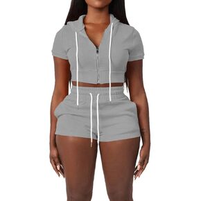 Women 2 Piece Outfits Hoodie Crop Tops and Short Sets Trendy Summer Tracksuit Sport Jogger Suit Sexy Sweatsuit Sets