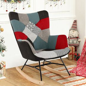 LSSPAID Rocking Chair Nursery Set of 1, Multi Color Upholstered Glider Rocker with High Backrest Armchair Comfy Modern Accent Chair for Living Room, Bedroom