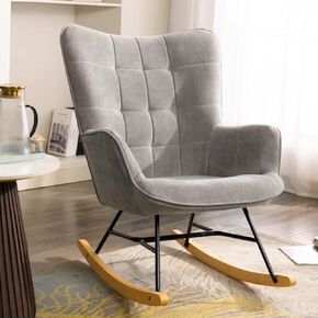 DAGONHIL Rocking Chair Nursery Upholstered Glider Chair Modern Armchair with Thick Seat and High Backrest for Nursery Living Room Bedroom Balcony Offices Grey