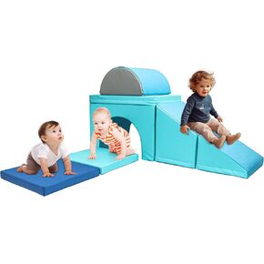 67i Soft Play Climbing Blocks for Toddlers Foldable Foam Triangle Block 1-3 Year Olds (Mint Green)