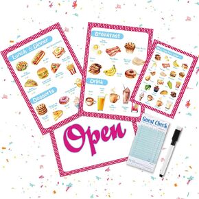 Yinkin 6 Pcs Pretend Restaurant Menu for Kids Restaurant Order Pads Erasable Pen Food Diner Play Set for Kids Toddler Role Play Accessories