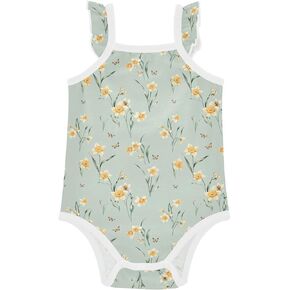 JUNZAN Baby Summer Cotton Bodysuits Soft Comfort Cute Daffodil Baby Home Outfit for Baby Infant Girl