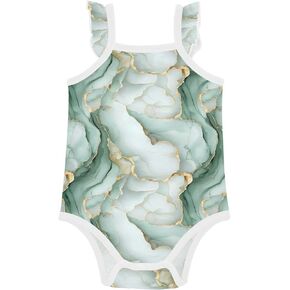 FRODOTGV Marble White Sage Green Baby Girl Cotton Bodysuit Soft Comfort Girl Summer Clothes for Baby 0-24 Months 3M