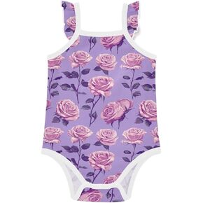 FRODOTGV Pink Roses Purple Baby Cotton Infant Bodyshirts Soft Comfort Baby Girl Undershirts for Infant Toddlers 18M
