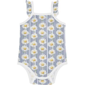 JUNZAN Baby Bodysuits Girl Cotton Clothes Cute Soft Daisy Blue Stripes Baby Girl Romper 0-24 Months