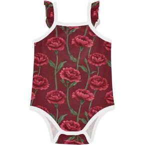 FRODOTGV Baby Cotton Sleeveless Bodysuits Soft Comfort Red Cartoon Carnation Baby Sleeveless Undershirts for Toddler 24M