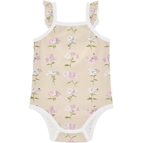 FRODOTGV Retro Phlox Beige Baby Girls' Cotton Bodysuit Ruffle Sleeve Infant Baby Romper for Infant 3M