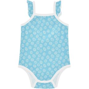 JUNZAN Baby Cotton Sleeveless Bodysuits Ruffle Sleeve Boho Easter Infant Baby Romper 0-24 Months