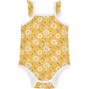JUNZAN Baby Cotton Infant Bodyshirts Ruffle Sleeve Cute Daisies with Bees Baby Sleeveless Undershirts 0-24 Months
