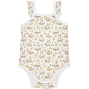 JUNZAN Baby Girls' Cotton Bodysuits Soft Comfort Easter Cute Rabbits Baby Girl Summer Clothes 0-24 Months