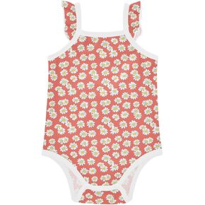 JUNZAN Baby Girls' Sleeveless Bodysuits Ruffle Sleeve Daisies in Red Baby Toddler Clothing 0-24 Months