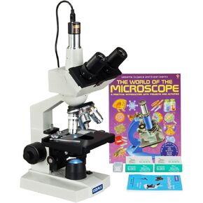 OMAX 40X-2000X Trinocular Compound LED Microscope + 1.3MP Camera + Blank Slides + Covers + Lens Paper + Book