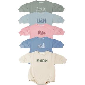Embroidered Custom Name Sweater, Personalized Crew Neck Sweater, Custom Embroidered Baby Romper