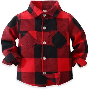 Boys Long Sleeve Plaid Shirts Casual Button Down Shirts 2-6Years